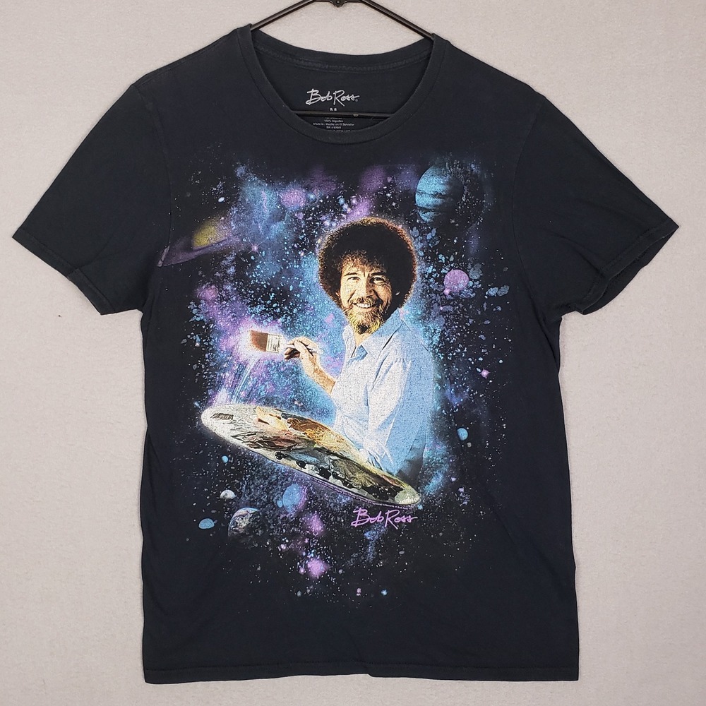 Bob Ross Galaxy Painting Graphic Tee Shirt Black 80s 90s Nostalgia Size M